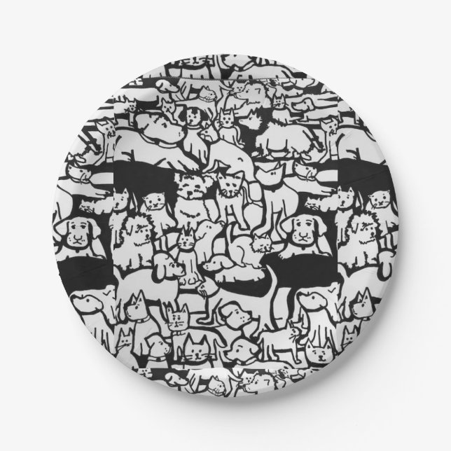 Dogs and Cats Cartoon" Paper Plates (Front)