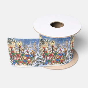 Dogs and Cats Christmas Caroling Satin Ribbon