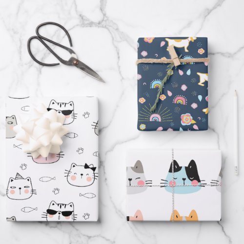 Dogs and cats design for children wrapping paper sheets
