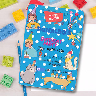 Dogs and Cats Theme Kids Birthday Invitation