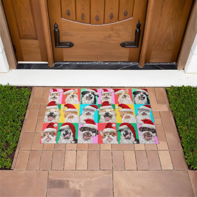 Dogs and Cats with Santa Beard Doormat (Outdoor)