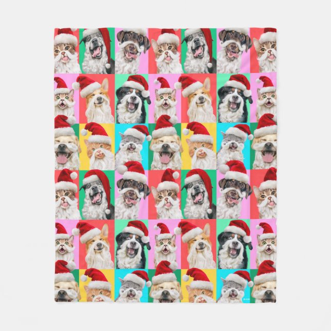 Dogs and Cats with Santa Beard Fleece Blanket (Front)
