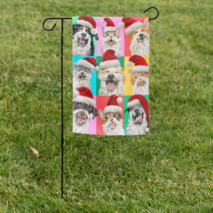 Dogs and Cats with Santa Beard Garden Flag