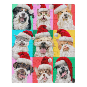 Dogs and Cats with Santa Beard Jigsaw Puzzle