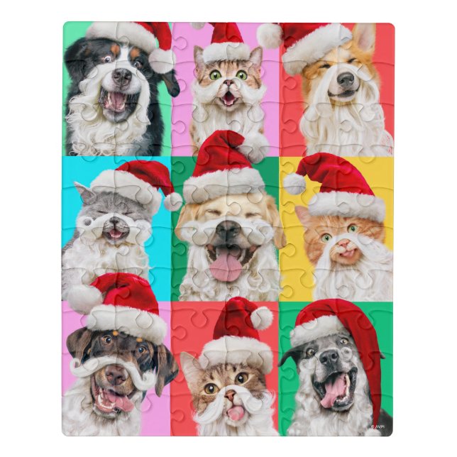 Dogs and Cats with Santa Beard Jigsaw Puzzle (Puzzle Vertical)