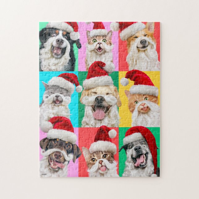 Dogs and Cats with Santa Beard Jigsaw Puzzle (Vertical)