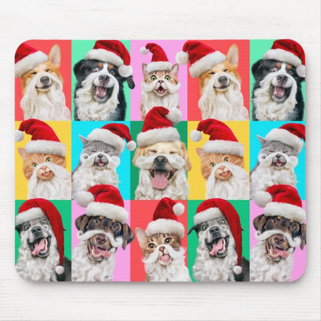 Dogs and Cats with Santa Beard Mouse Pad (Front)