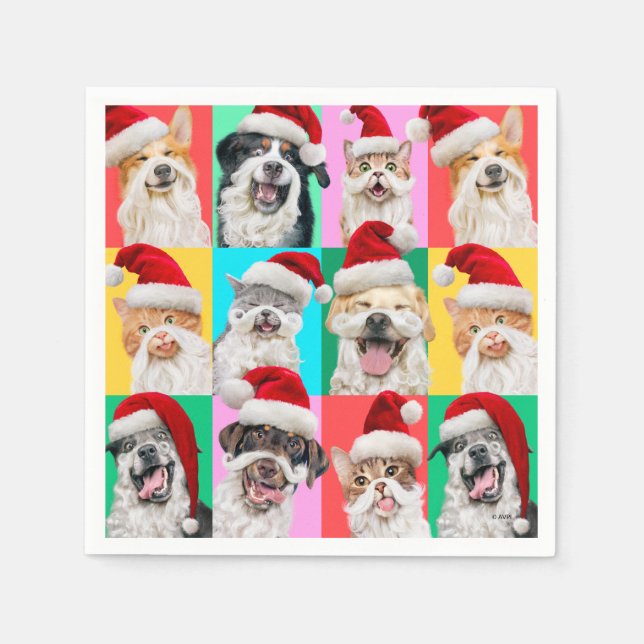 Dogs and Cats with Santa Beard Napkins (Front)