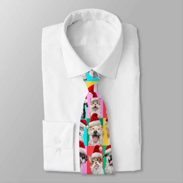 Dogs and Cats with Santa Beard Neck Tie (Tied)