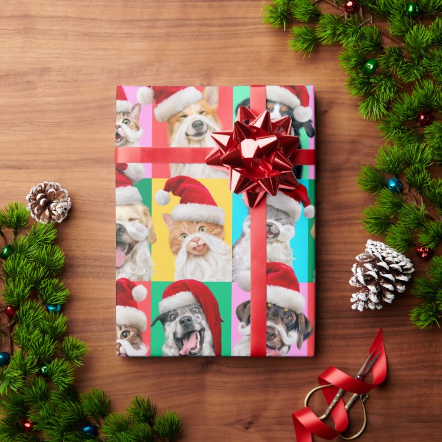 Dogs and Cats with Santa Beard Wrapping Paper (Holiday Gift)