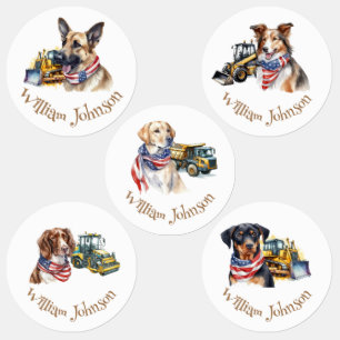Dogs and Construction Vehicle Round Kids' Labels