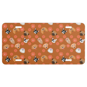 Dogs and Flowers Rust License Plate
