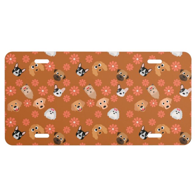 Dogs and Flowers Rust License Plate (Front)