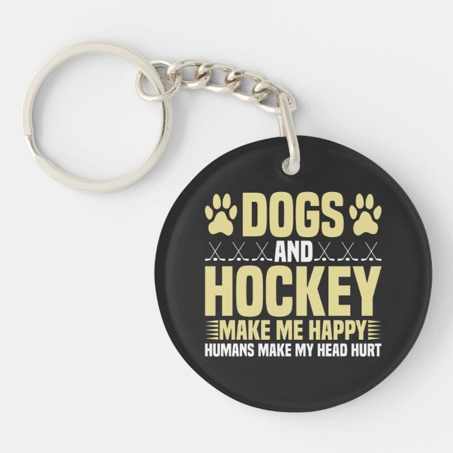 Dogs and Hockey Make Me Happy Keychain (Front)