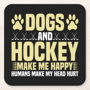 Dogs and Hockey Make Me Happy Square Paper Coaster