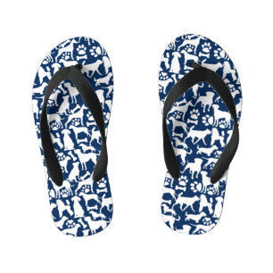 Dogs and paws pattern 02.b DBlue BG Kid's Flip Flops