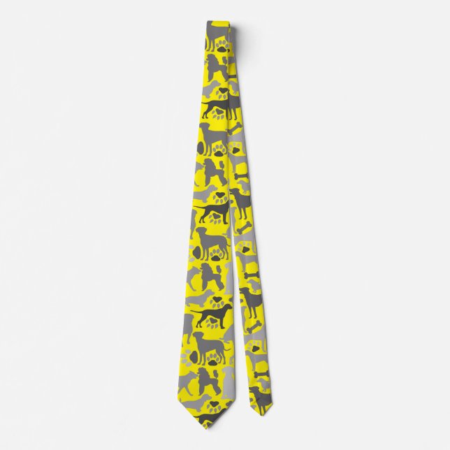 Dogs and paws pattern 03.b B Yellow BG Neck Tie (Front)