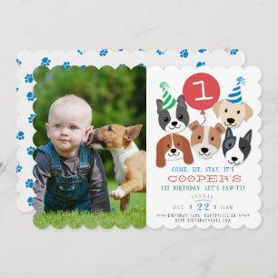 Dogs and Red Balloon Photo Birthday Invite