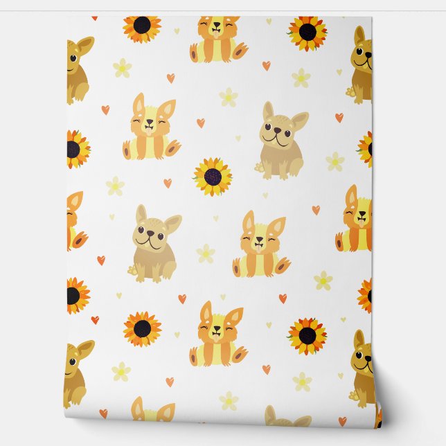Dogs and sunflowers wallpaper  (Unrolling)