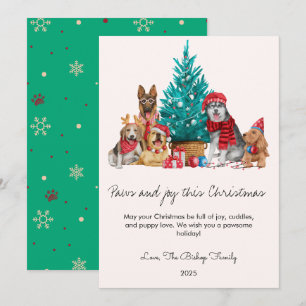 Dogs and Tree Pet Lover Christmas Flat Holiday Card