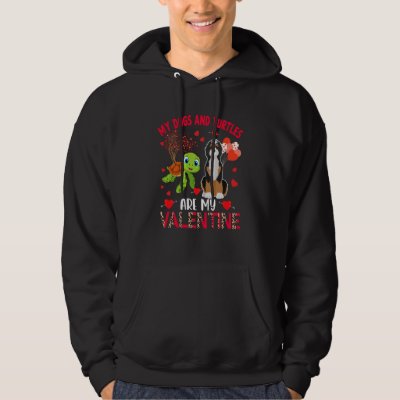 Dogs And Turtles Are My Valentine Bernedoodle With Hoodie