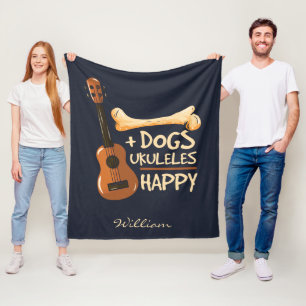 Dogs and Ukulele Makes Me Happy Fleece Blanket