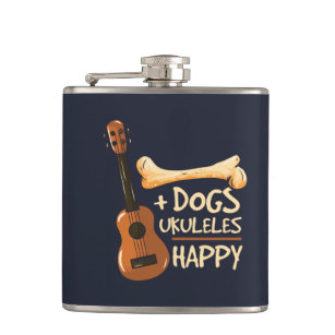 Dogs and Ukulele Makes Me Happy Novelty Flask