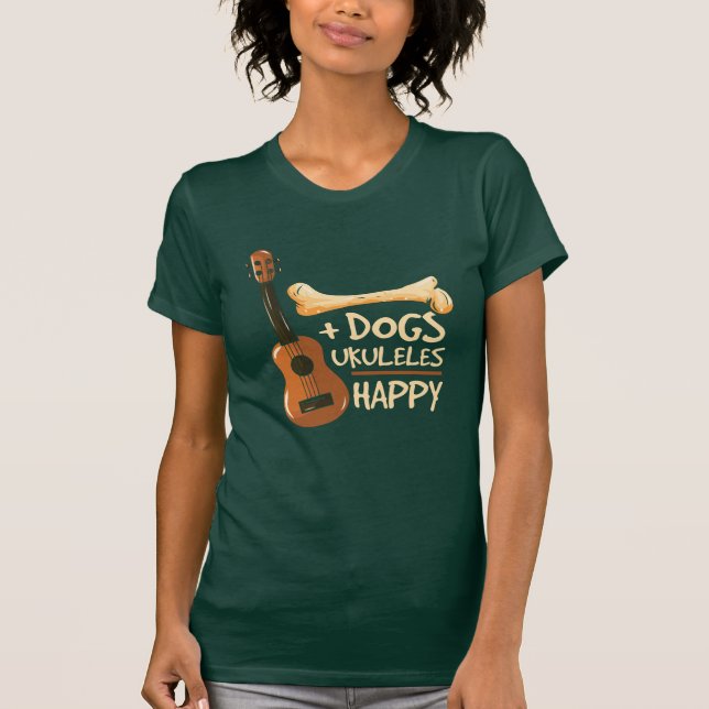Dogs and Ukulele Makes Me Happy Novelty Gifts T-Shirt (Front)