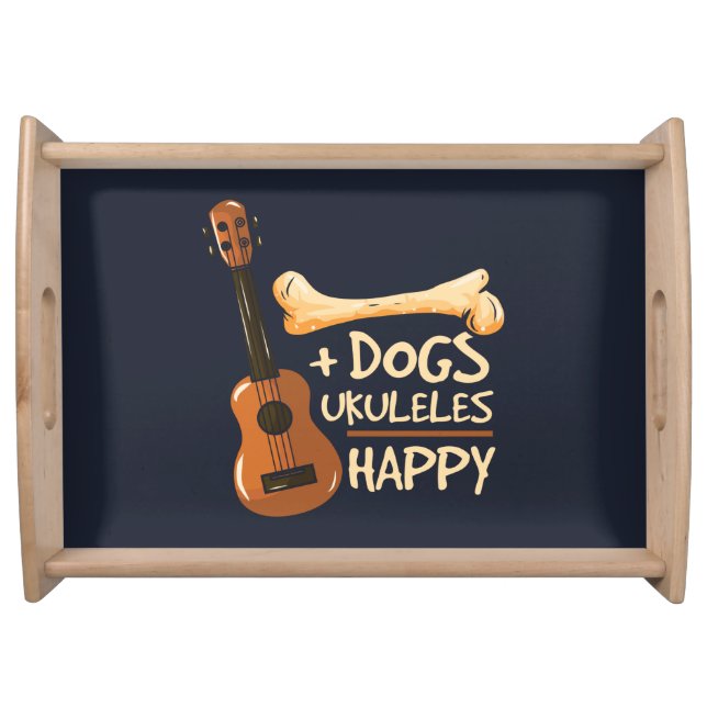 Dogs and Ukulele Makes Me Happy Novelty Serving Tray (Front)