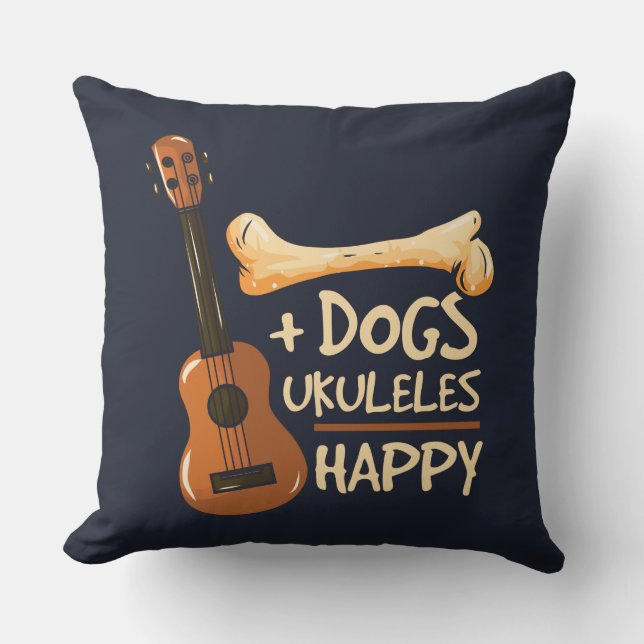 Dogs and Ukulele Makes Me Happy Novelty Throw Pillow (Front)