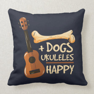Dogs and Ukulele Makes Me Happy Novelty Throw Pillow