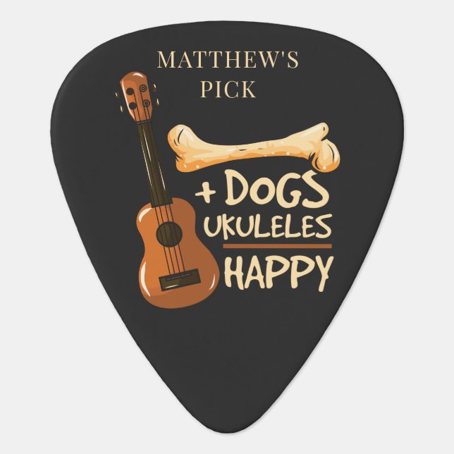 Dogs and Ukulele Makes Me Happy Personalized Guitar Pick (Front)