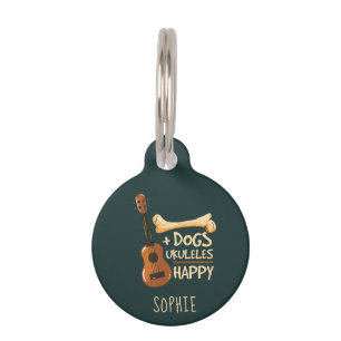 Dogs and Ukuleles Makes Me Happy Personalized Pet ID Tag