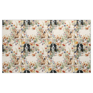 Dogs and Wildflowers Seamless Repeating Pattern Fabric