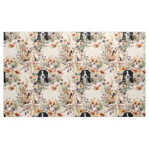 Dogs and Wildflowers Seamless Repeating Pattern Fabric