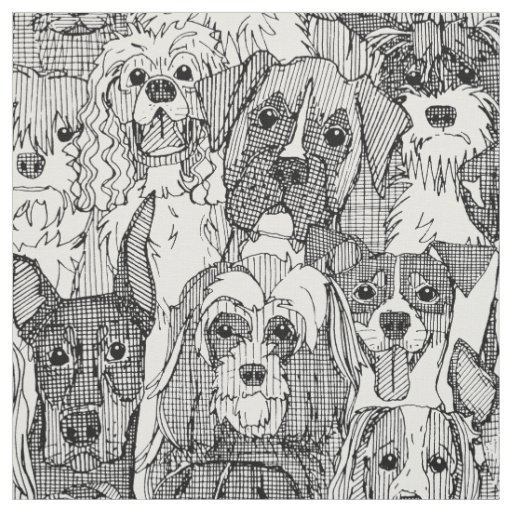 dogs aplenty black white fabric