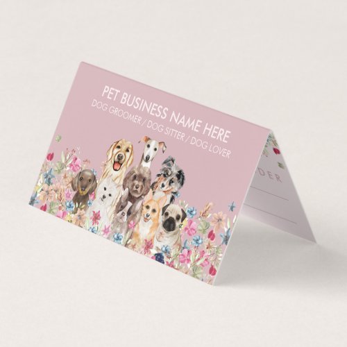 Dogs Appointment Reminder Loyalty Flowers Paws Business Card