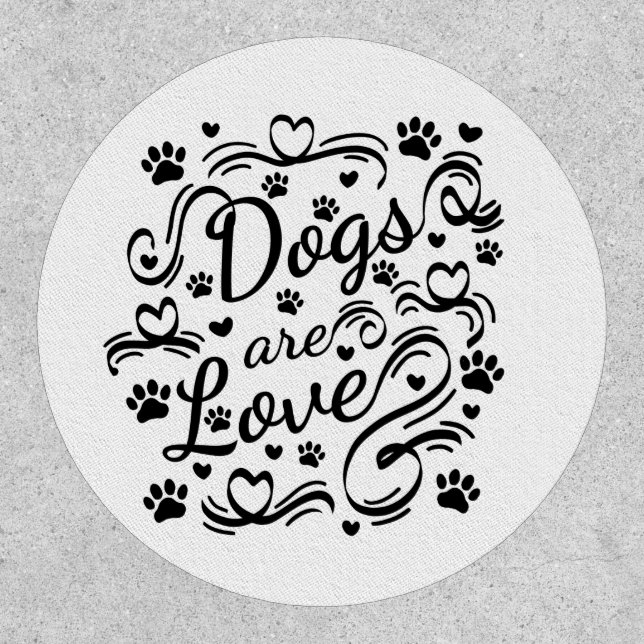 Dogs Are Love Paw And Hearts Typography Patch (Front)
