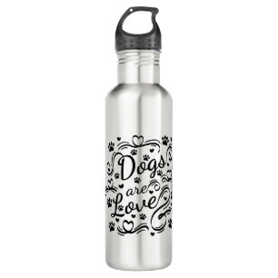 Dogs Are Love Paw And Hearts Typography Stainless Steel Water Bottle