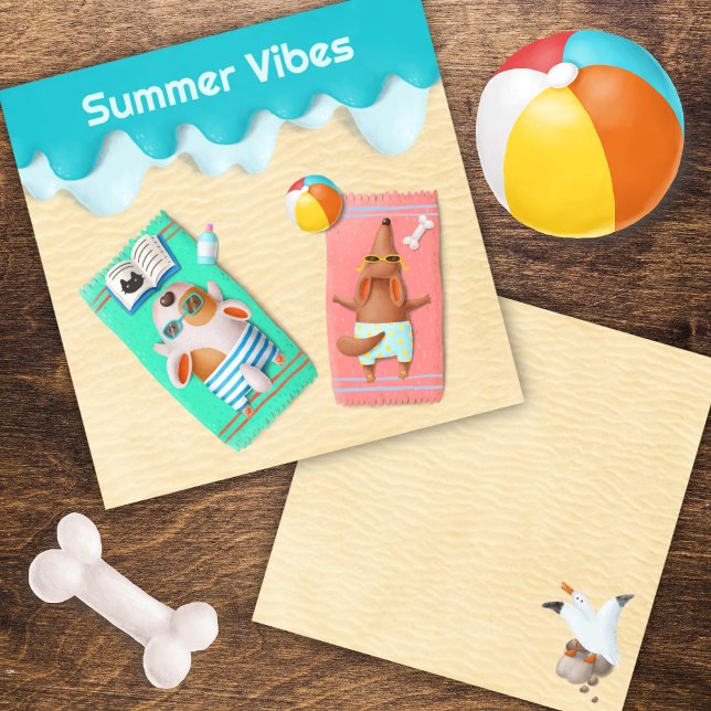 Dogs at Beach Summer Vibes Note Card (Creator Uploaded)