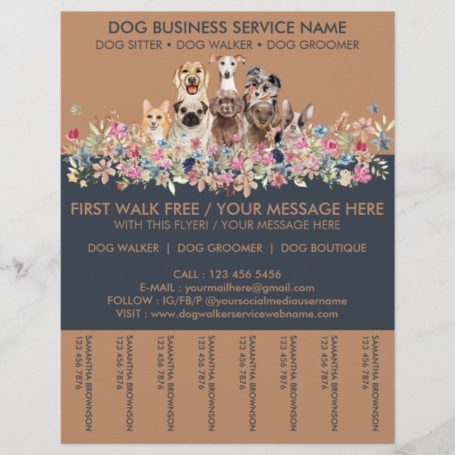 Dogs at the flowers appointment ticket business flyer