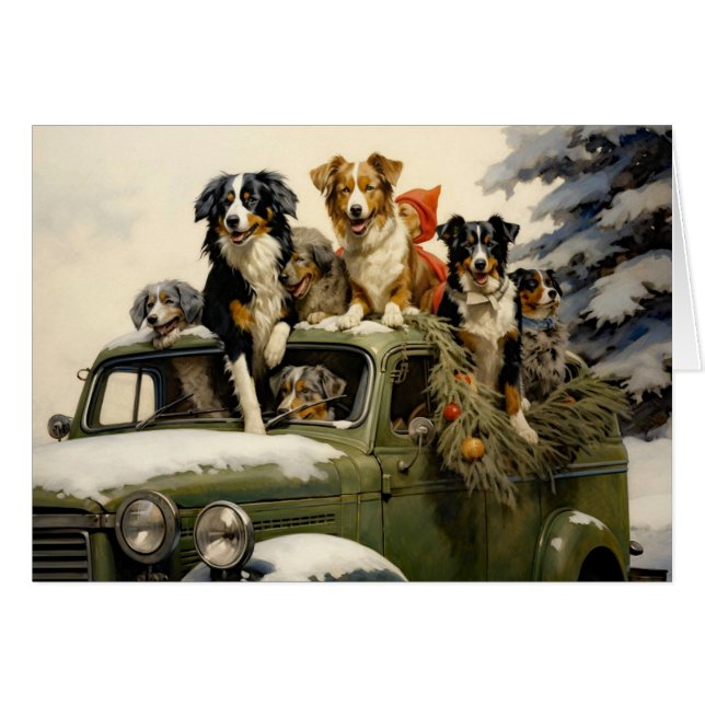 Dogs At The Tree Farm Vintage Cards (Front Horizontal)