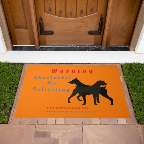 Dogs Attac Warning No Soliciting Warning Doormat