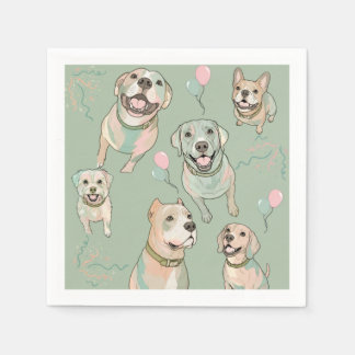 Dogs & Balloons Cocktail Napkins Sage Green