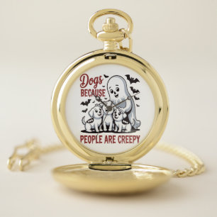 Dogs Because People Are Creepy Halloween Pocket Watch