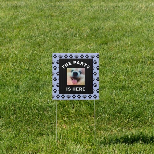 Dogs Birthday Party Blue Black Paw Prints Yard Sign