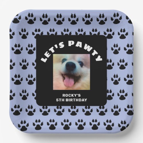 Dogs Birthday Party Blue Paw Prints Custom Photo Paper Plates