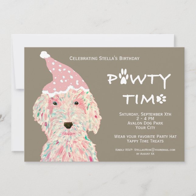 Dog's Birthday Party Invitation (Pawty Time) (Front)