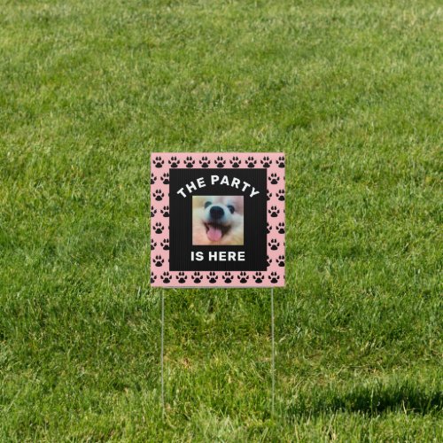 Dogs Birthday Party Pink Black Paw Prints Yard Sign
