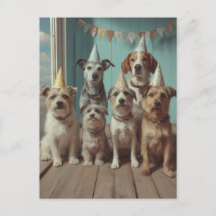 Dogs Birthday Party with Festive Hats Postcard